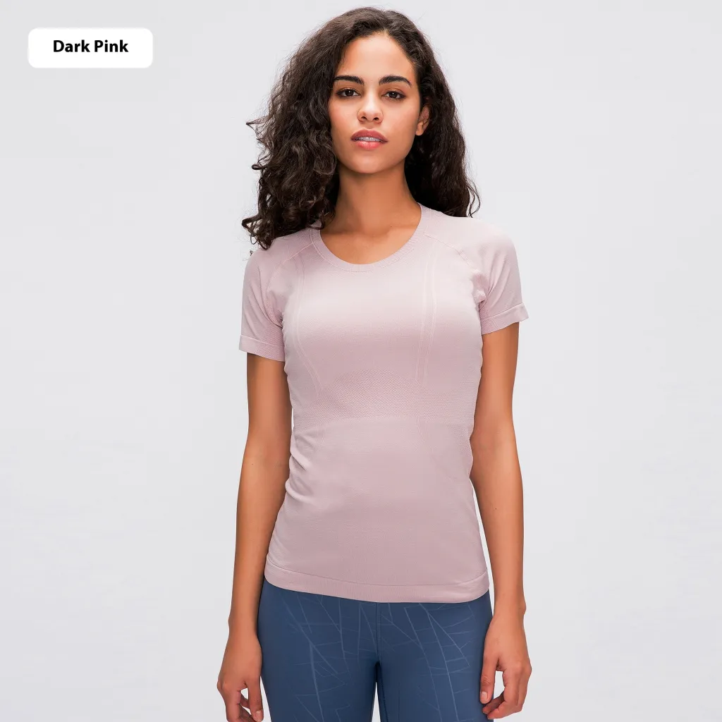 Women's Short Sleeve Round Neck Sports Running Fitness Top - Pink