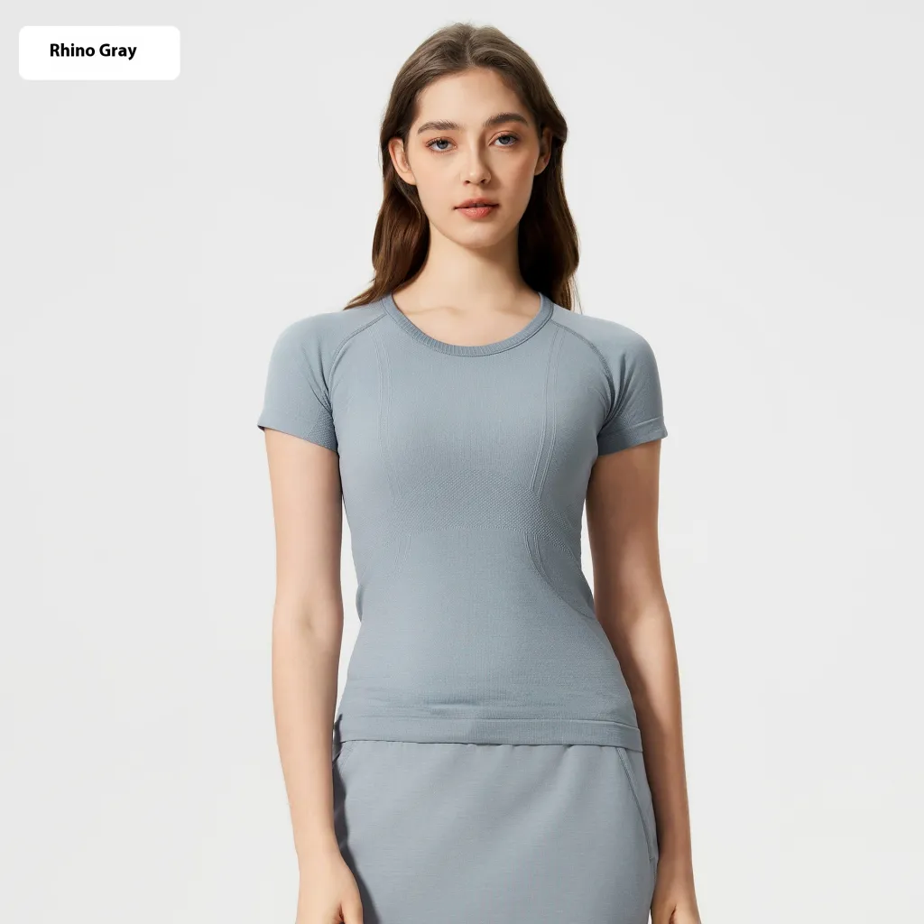 Women's Short Sleeve Round Neck Sports Running Fitness Top - Gray