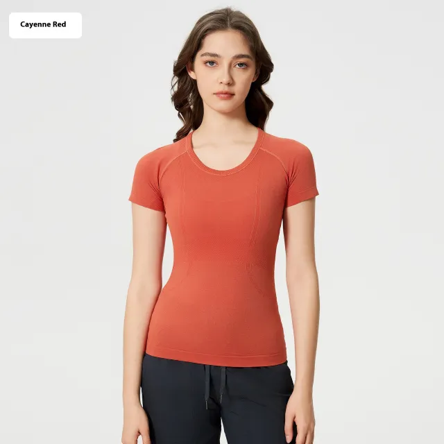 Women's Short Sleeve Round Neck Sports Running Fitness Top Red - Shop at LoveMi