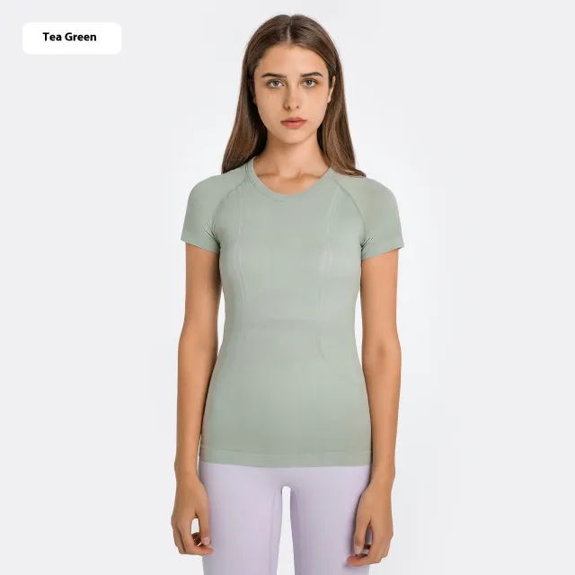 Women's Short Sleeve Round Neck Sports Running Fitness Top Tea Green - Shop at LoveMi