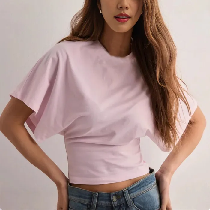 Summer Batwing Sleeve T-shirt Ins Fashion Round Neck Pullover Short-sleeved Tops For Women Clothing - A3