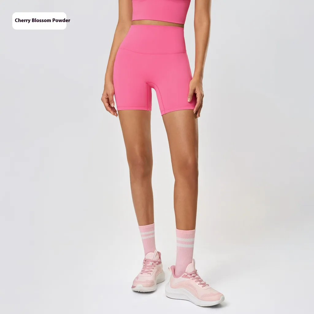 Yoga Shorts Naked Women Feeling No Embarrassment Line Tight Exercise Shorts - Cherry Blossom Powder New-10