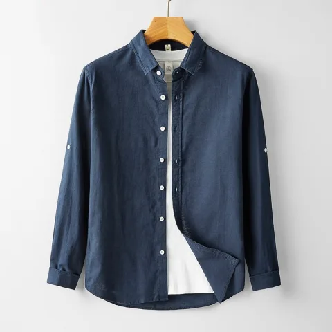 Summer Men's Cotton and Linen Casual Long Sleeve Shirt
