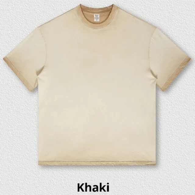 Retro Dopamine Round Neck Cotton Short Sleeve Khaki - Shop at LoveMi