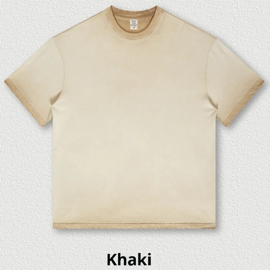 Retro Dopamine Round Neck Cotton Short Sleeve - Khaki