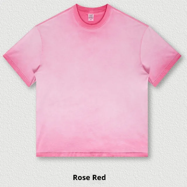Retro Dopamine Round Neck Cotton Short Sleeve Rose Red - Shop at LoveMi
