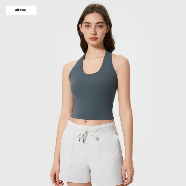 H shaped Beauty Back Yoga Clothes Outer Wear Casual Short Fitness Sports Vest Blue - Shop at LoveMi