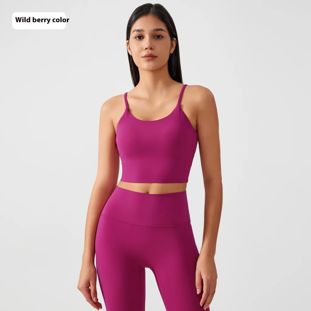 One-piece Cup Shockproof Push-up Breast Holding Beauty Back Workout Yoga Bra - Wild Berry Color-8