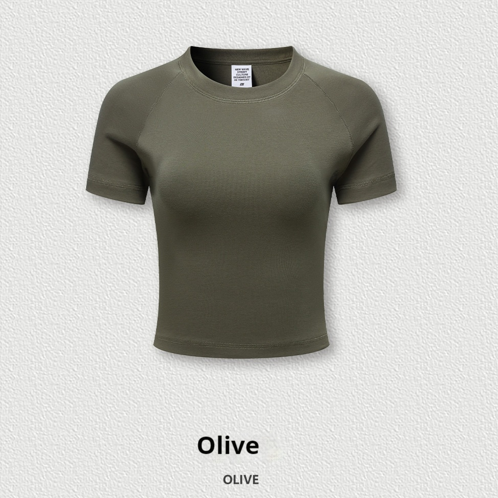 Slim fit T shirt Shoulder Short Top For Women Olive - Shop at LoveMi