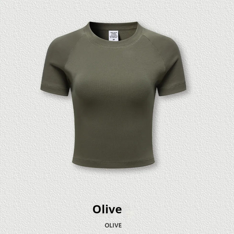 Slim-fit T-shirt Shoulder Short Top For Women - N302 Olive