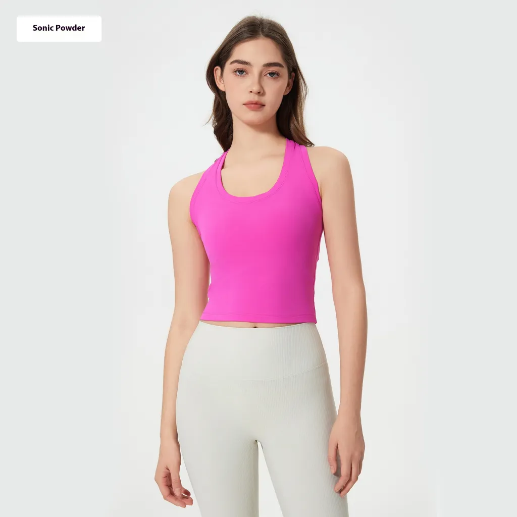 H-shaped Beauty Back Yoga Clothes Outer Wear Casual Short Fitness Sports Vest - Sonic Powder-8
