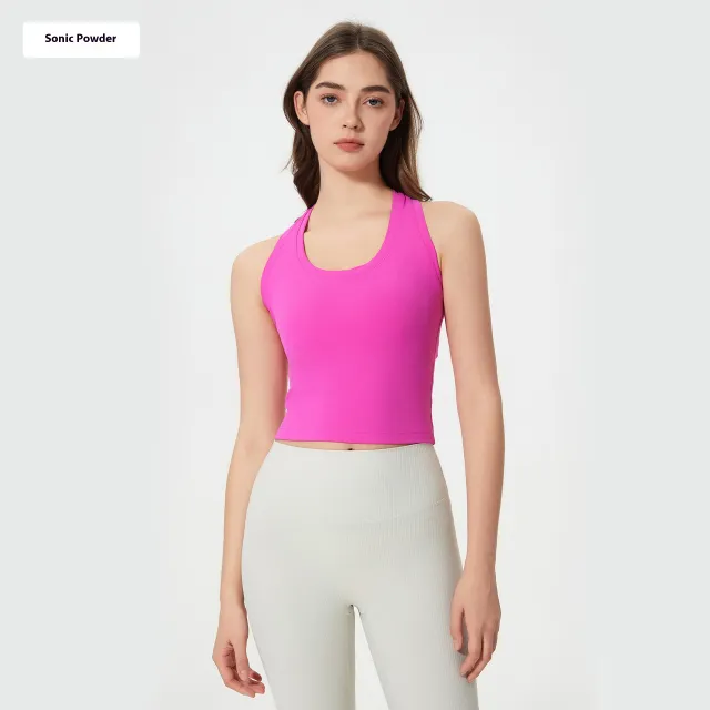 H shaped Beauty Back Yoga Clothes Outer Wear Casual Short Fitness Sports Vest Sonic Powder 8 - Shop at LoveMi