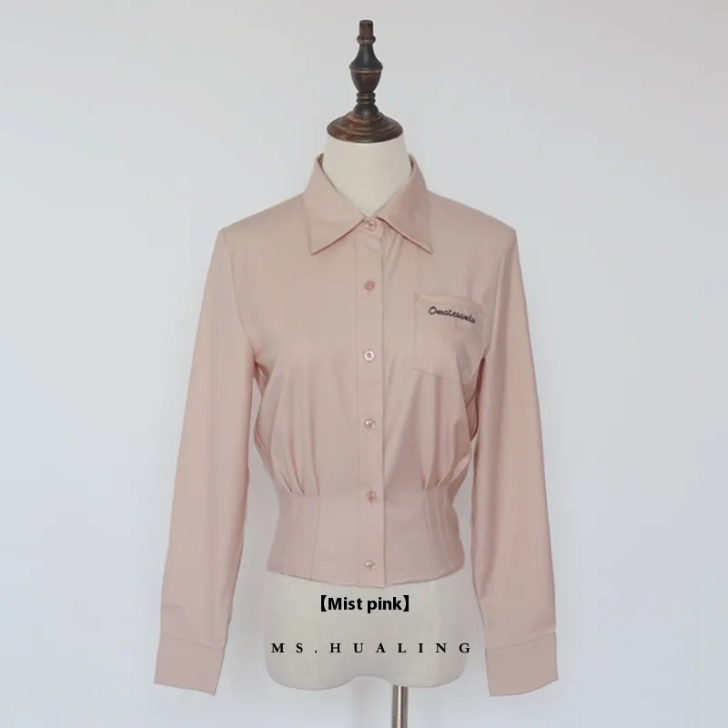 Women's Long-sleeved Shirt Slim Fit Waist - Fog Powder