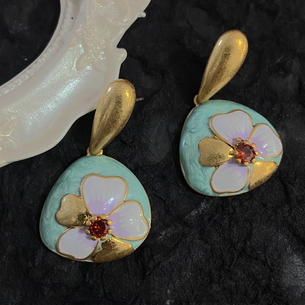 Vintage Colored Enamel Flower Earrings
