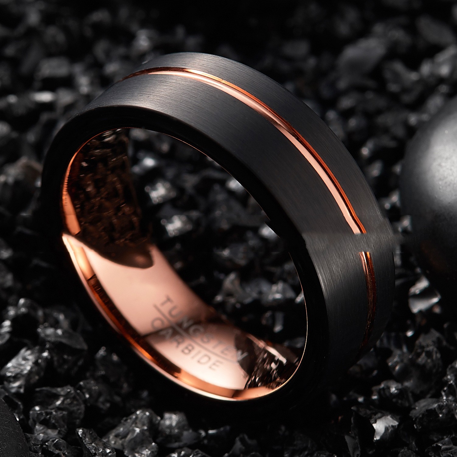 8mm Wide Vacuum Plating Black Rose Gold Double Color