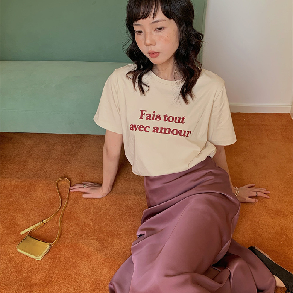 Fashion Short Sleeve Letter Print T-shirt For Women