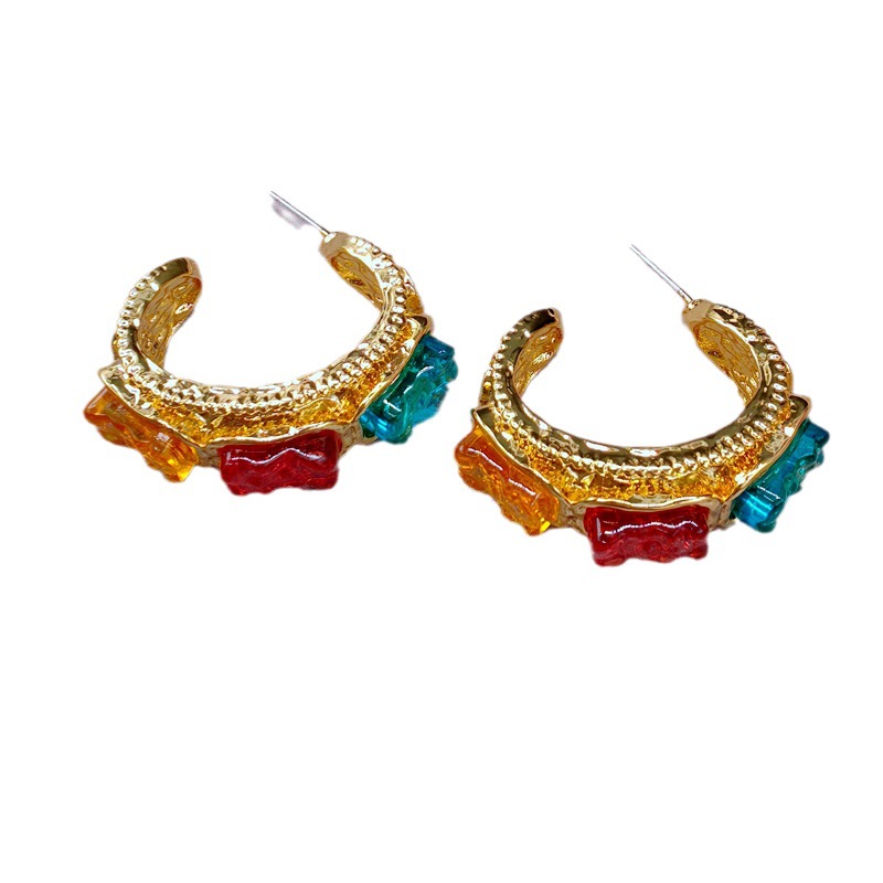 Retro Silver Needle Electroplated 24k Real Gold Lava Glaze Earrings
