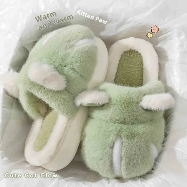 Warm Slugged Bottom Non Slip Cotton Slippers Green - Shop at LoveMi