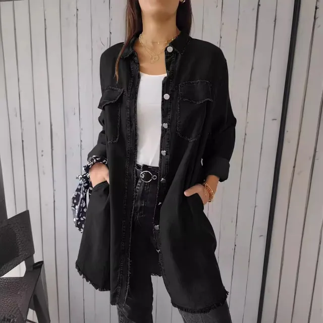 Jean like Cloth Casual Long Shirt Coat Black - Shop at LoveMi