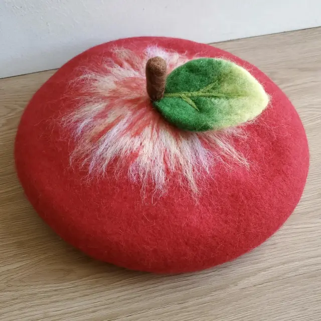 Handmade Wool Felt Christmas Beret Red Apple - Shop at LoveMi
