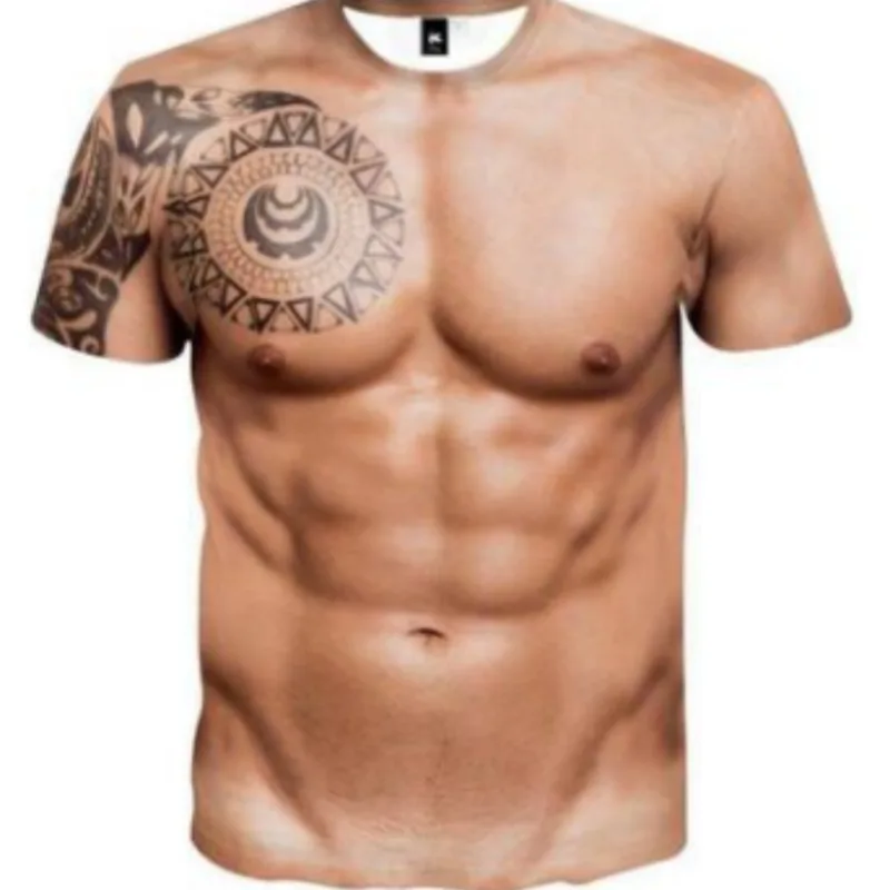 Muscle Tattoo Print 3D T-Shirt Round Neck Funy Sexy