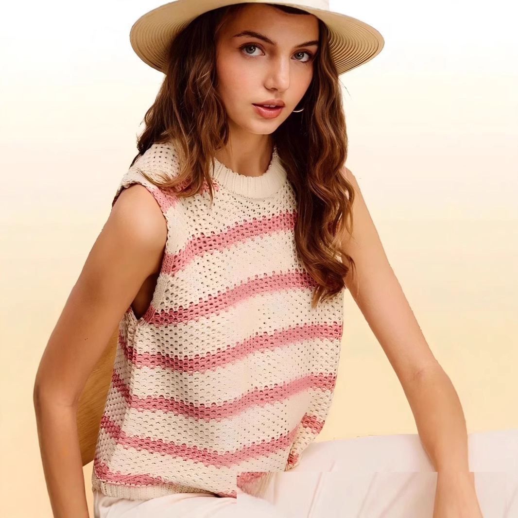 European And American Style Loose Round Neck Hanging Binding Clips Women's Vest Sweater