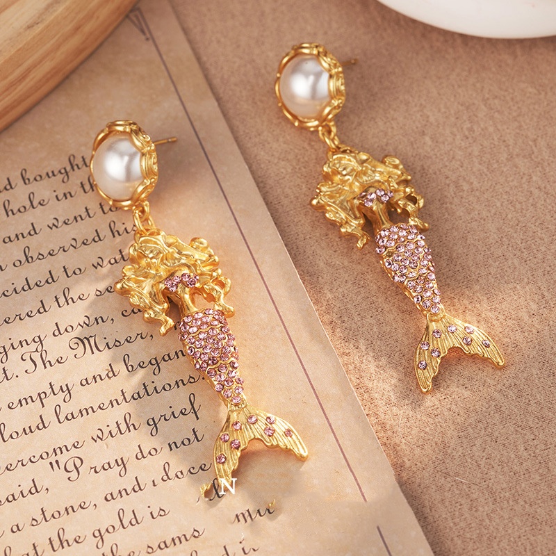 Mermaid 925 Silver Pin Earrings Real Gold Color-retaining Diamond Stud Earrings