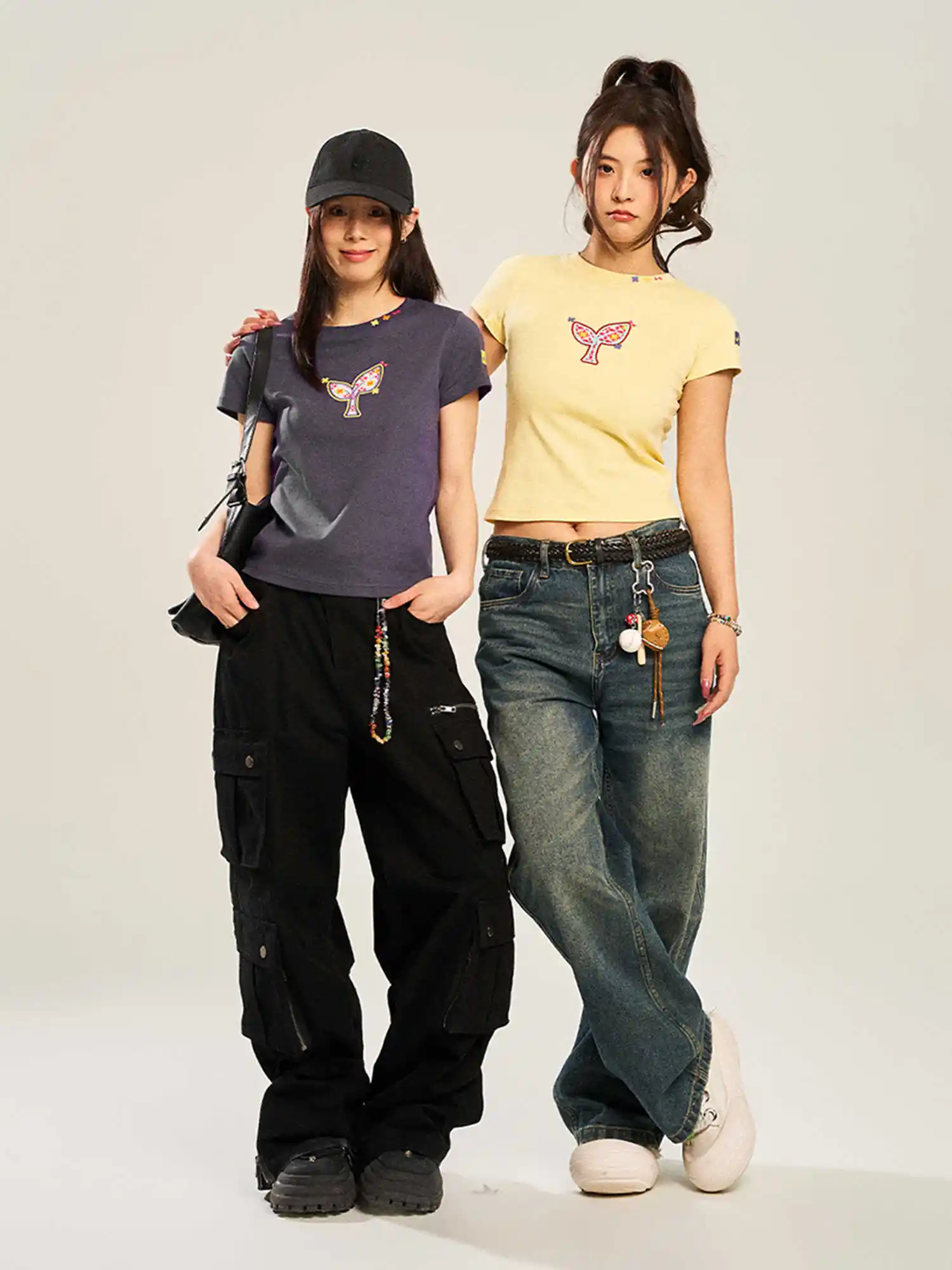 Women's Embroidered Shoulder Slim-fit Short-sleeved T-shirt