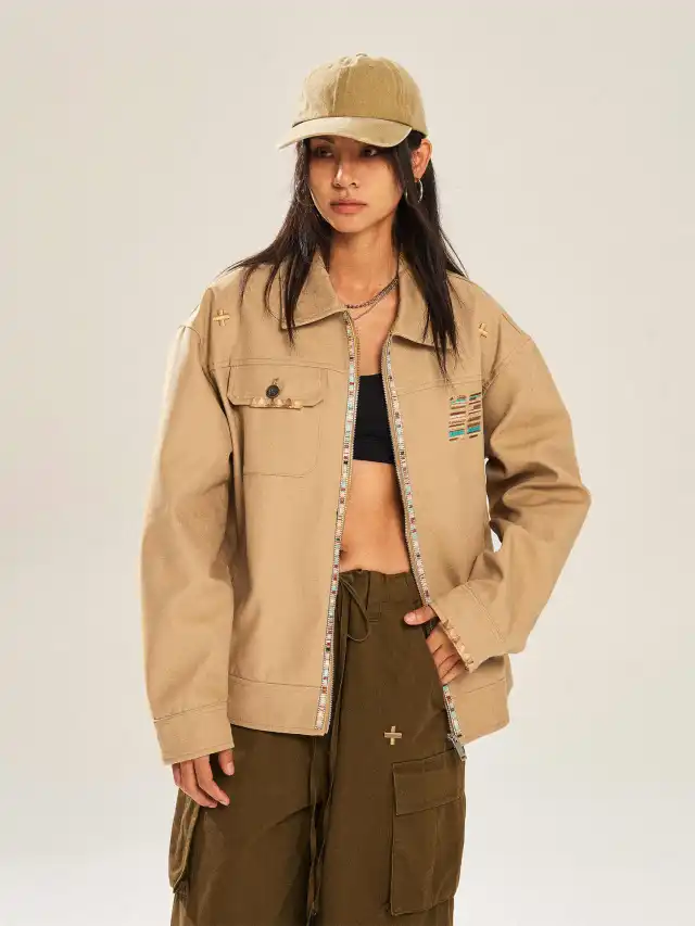 Lovers Wild Loose Vintage Overalls Jacket Apricot - Shop at LoveMi