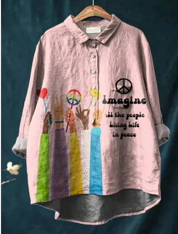 Casual Long Sleeve Shirt Print - 3Color