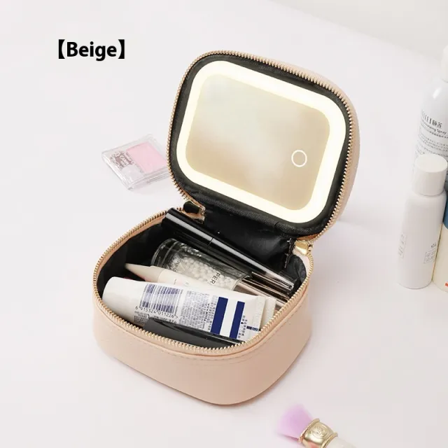 Cosmetic Bag Portable With LED Light Beige - Shop at LoveMi