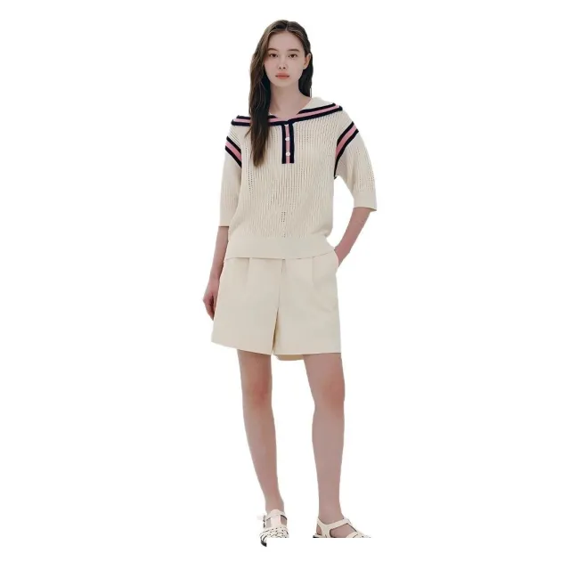 European And American Fashion Casual Preppy Style Collar Color Crocheted Knitted Pullover White - Shop at LoveMi