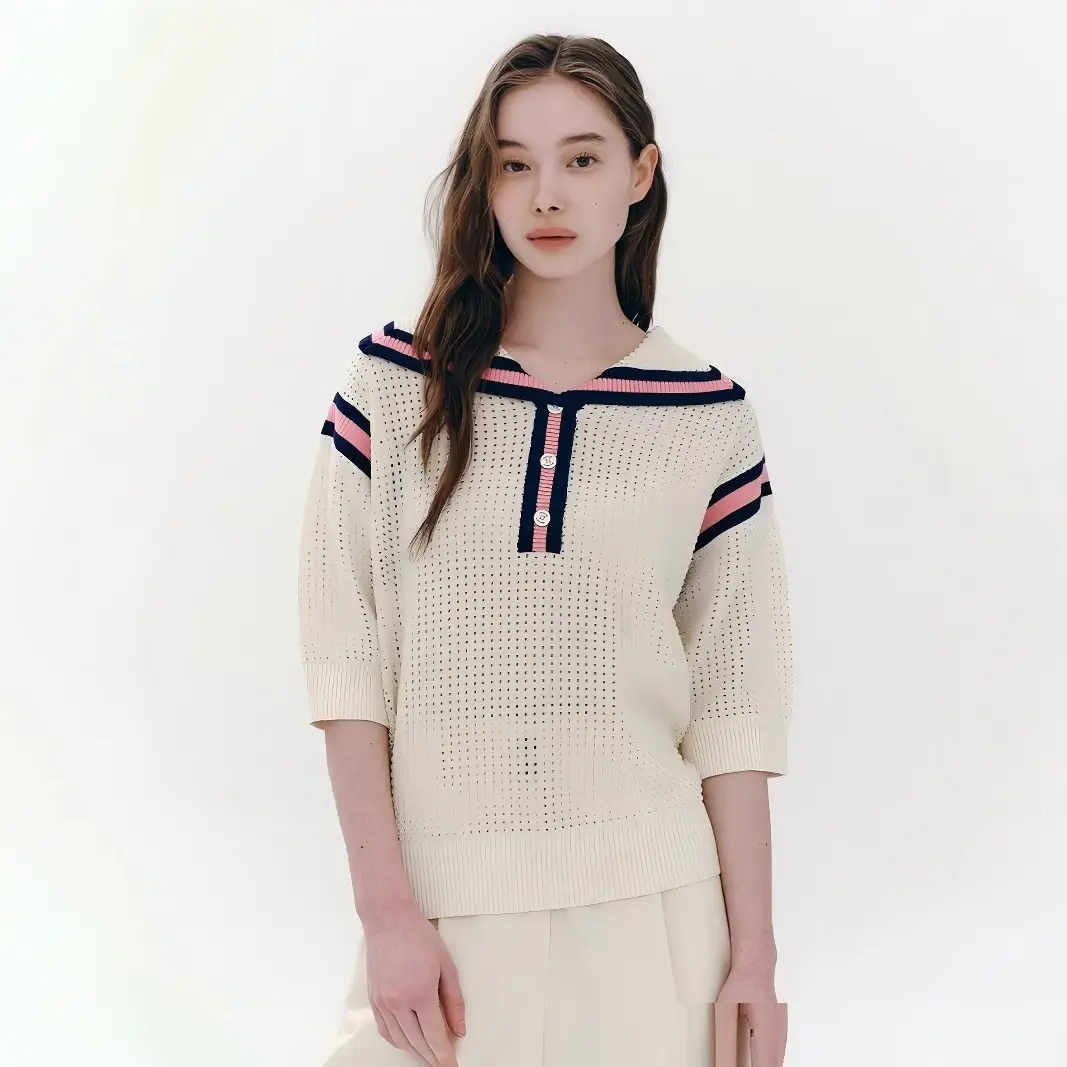 European And American Fashion Casual Preppy Style Collar Color Crocheted Knitted Pullover
