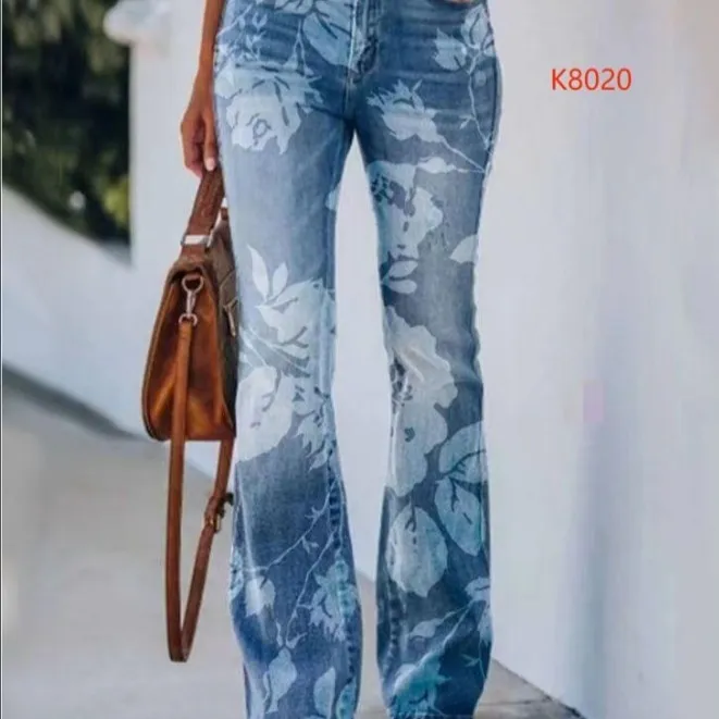 Plus Size Printed Denim Thin Casual Pants - K8020-L