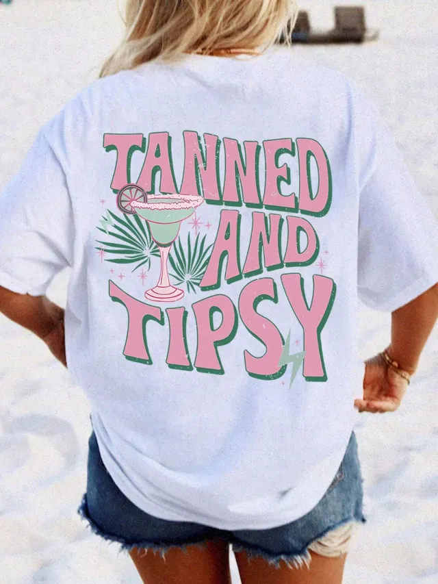 Tanned And Tipsy Printed Women's T shirt Tan - Shop at LoveMi