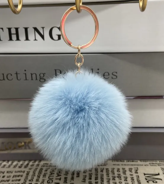 20 Colors Fluffy Fur Pom Pom Keychain Soft Faux Fur like Ball Car Keyring Key Holder Women Bag Pendant Jewelry Light Blue2 - Shop at LoveMi