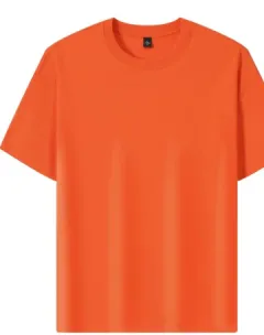 Cotton Round Neck Short Sleeve T-shirt - Orange - View 1