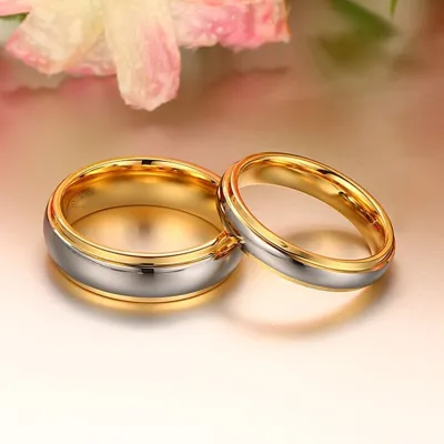 Tungsten steel couple gold ring Europe and the United States wind engagement ring fashion ring