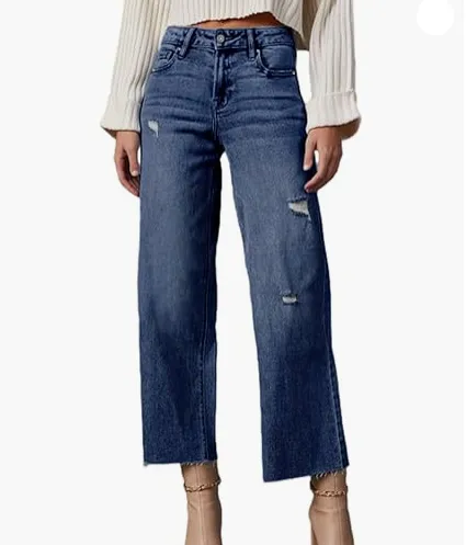 Women's High Waisted Loose Jeans Blue - Shop at LoveMi