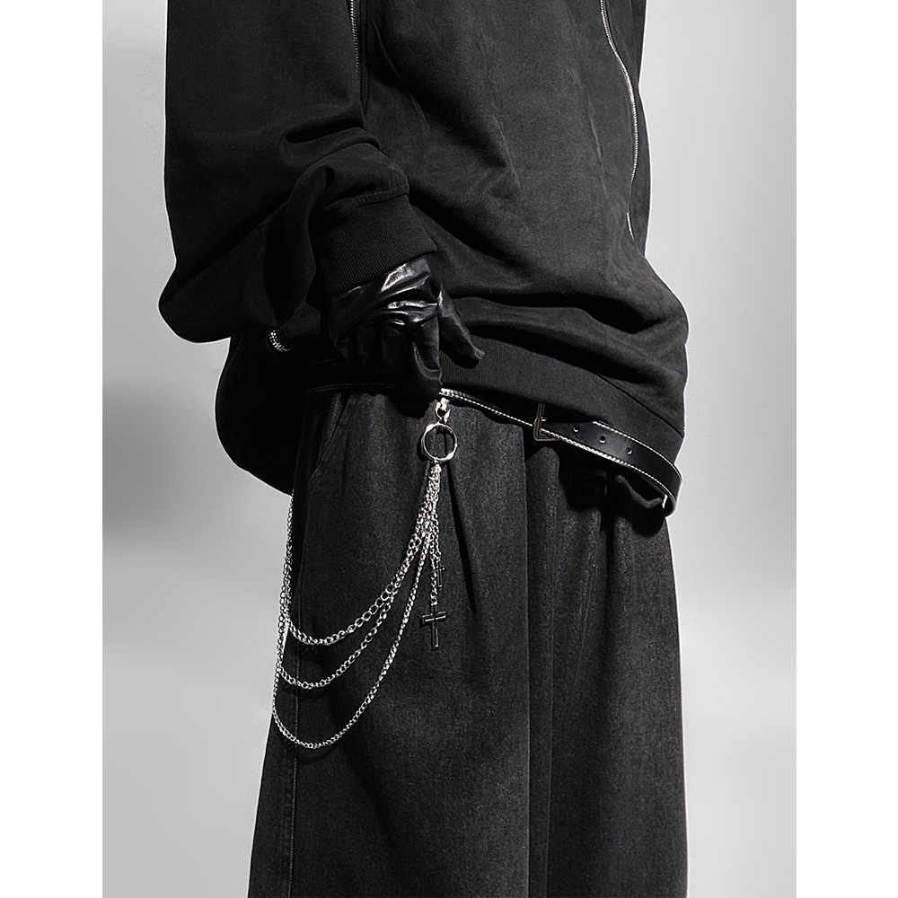 Fashion Brand Ins Clothing Accessories Double Chain Stainless Steel Phants Zipper