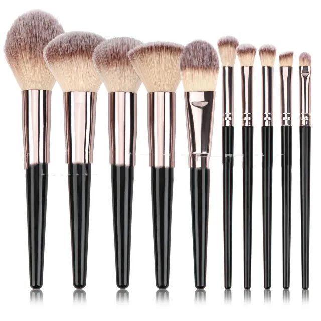 Black Makeup Brush Suit Powder Foundation Brush Eye Shadow Black 10Pcs - Shop at LoveMi