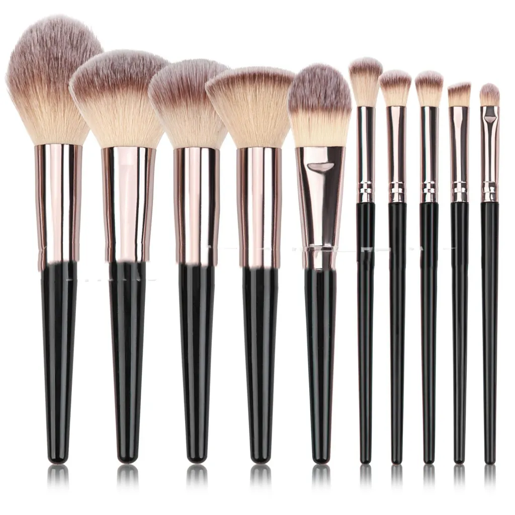Black Makeup Brush Suit Powder Foundation Brush Eye Shadow - Black 10Pcs