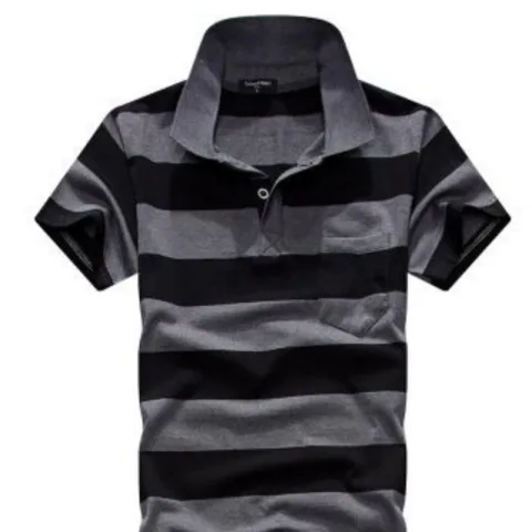 Collar Striped Short Sleeved T-shirt Men's Real Pocket