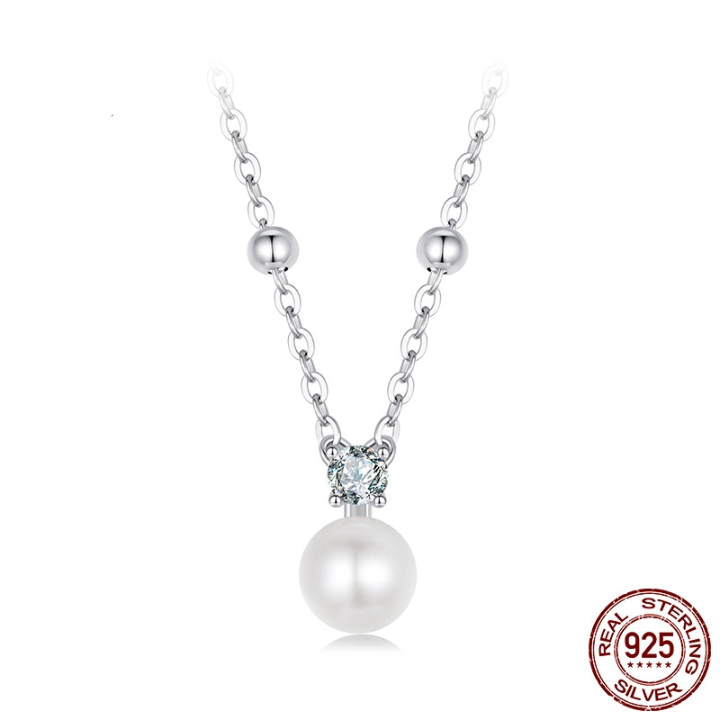 Women's S925 Sterling Silver Pearl Moissanite Necklace