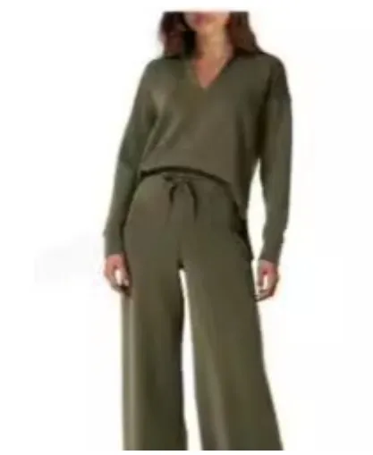 Casual Long Sleeve Drawstring Solid Color Commute Trousers Suit Women Army Green - Shop at LoveMi