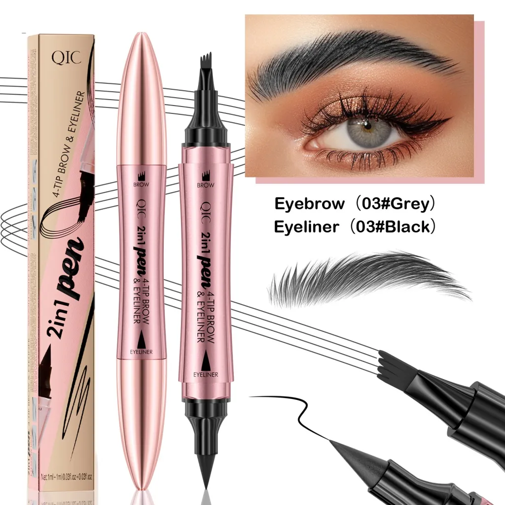 Double-headed 3D Micro-carved Liquid Four-fork Eyebrow Pencil Eyeliner 2-in-one Dual-purpose Eye - C Suit