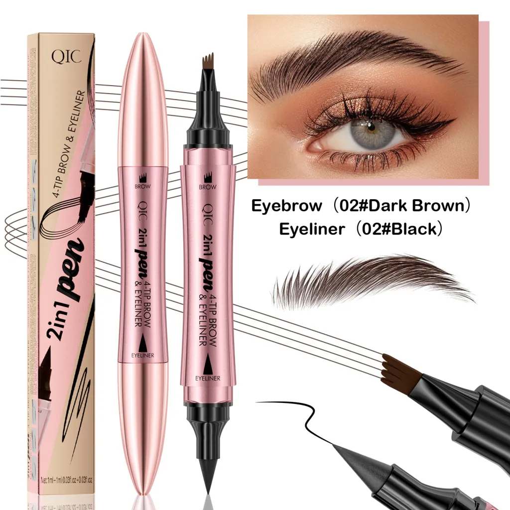 Double-headed 3D Micro-carved Liquid Four-fork Eyebrow Pencil Eyeliner 2-in-one Dual-purpose Eye - B Suit