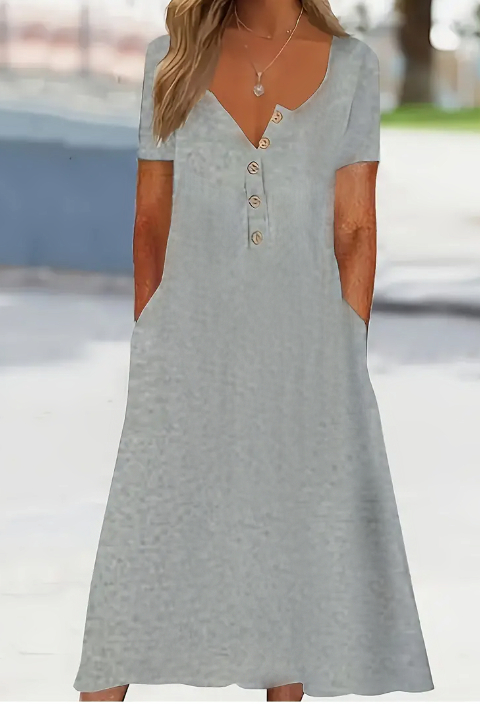 Plus Size Chic Ruched Dress With Flattering Button Front