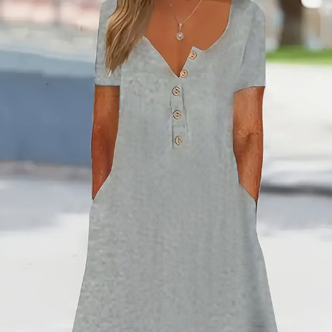 Plus Size Chic Ruched Dress With Flattering Button Front