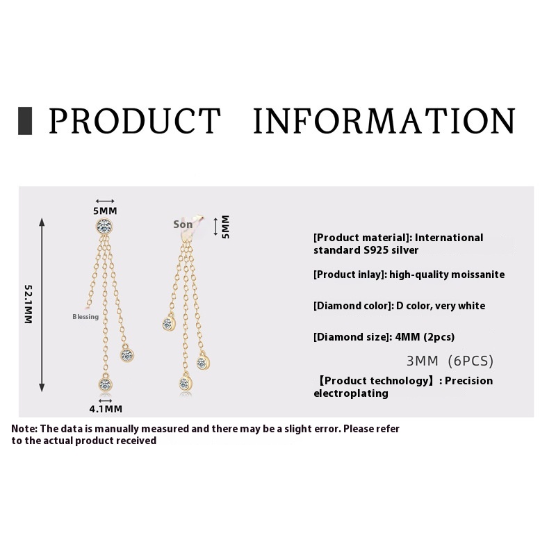 Personality Sterling Silver Fashion Tassel XINGX Moissanite Earrings